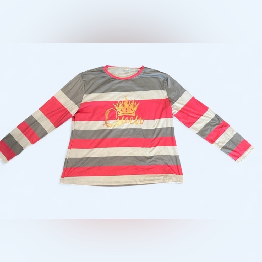 Pink “Queen” Crown Graphic Lounge Long Sleeve Top + Pants Set – XXL